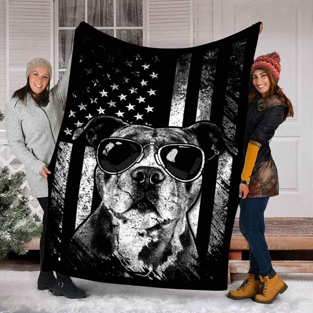 Proud American Pit Bull Dog Sherpa Fleece Blanket