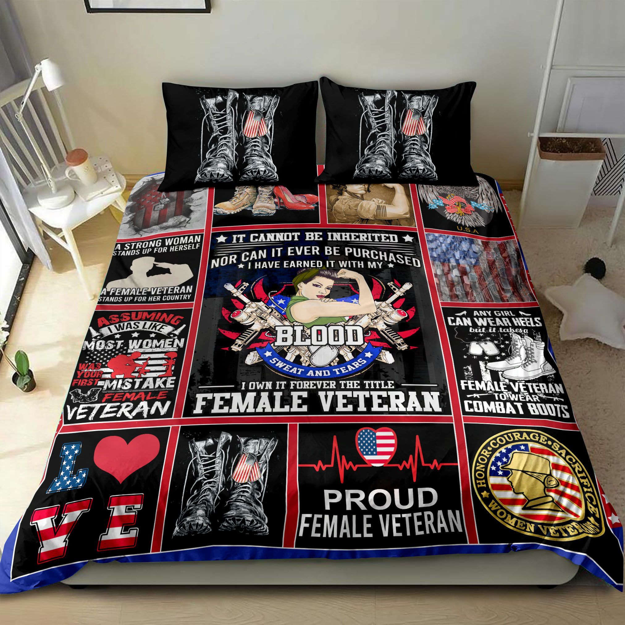 Proud Female Veteran Bedding Set