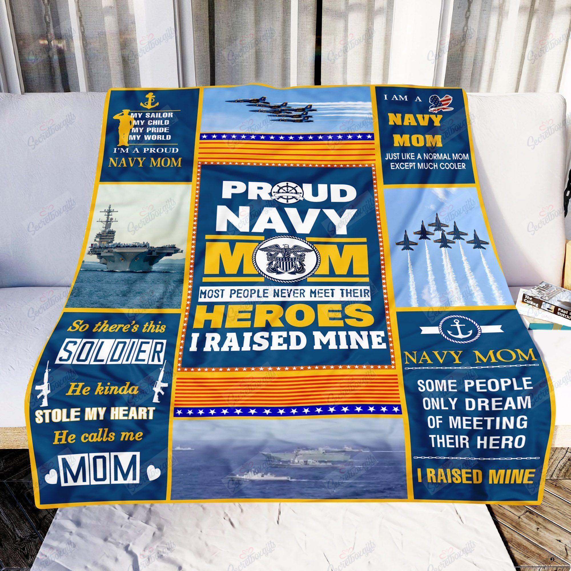 Proud Navy Mom Fleece Blanket