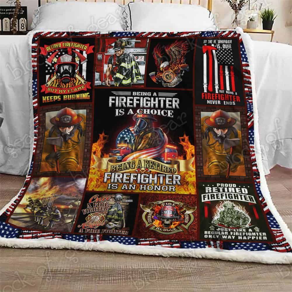 Proud Retired Firefighter Sherpa Fleece Blanket