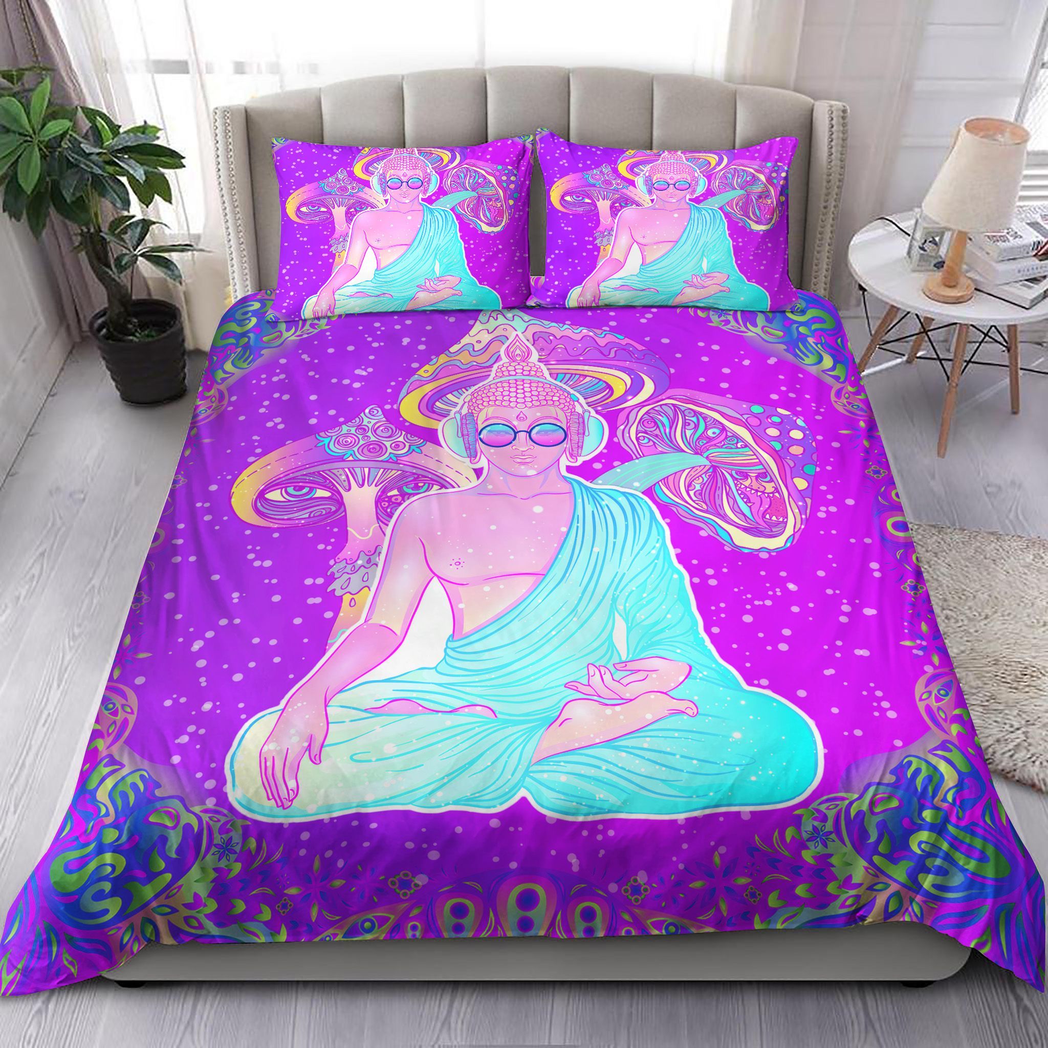 Psychedelic Buddha Wears Glasses Bedding Set