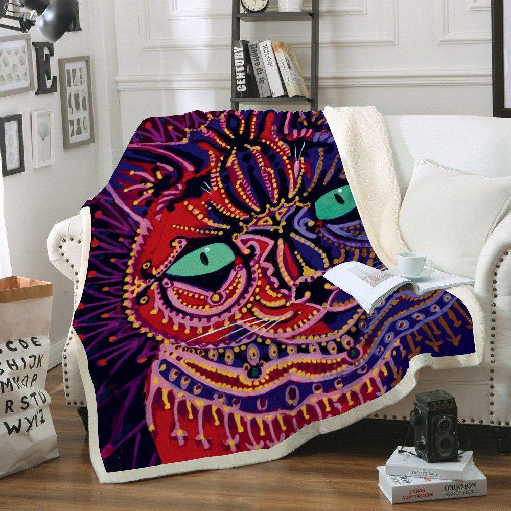 Psychedelic Cat Sherpa Fleece Blanket