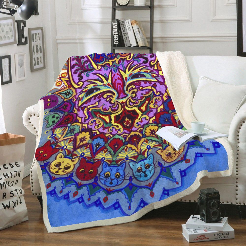 Psychedelic Cat Sherpa Fleece Blanket