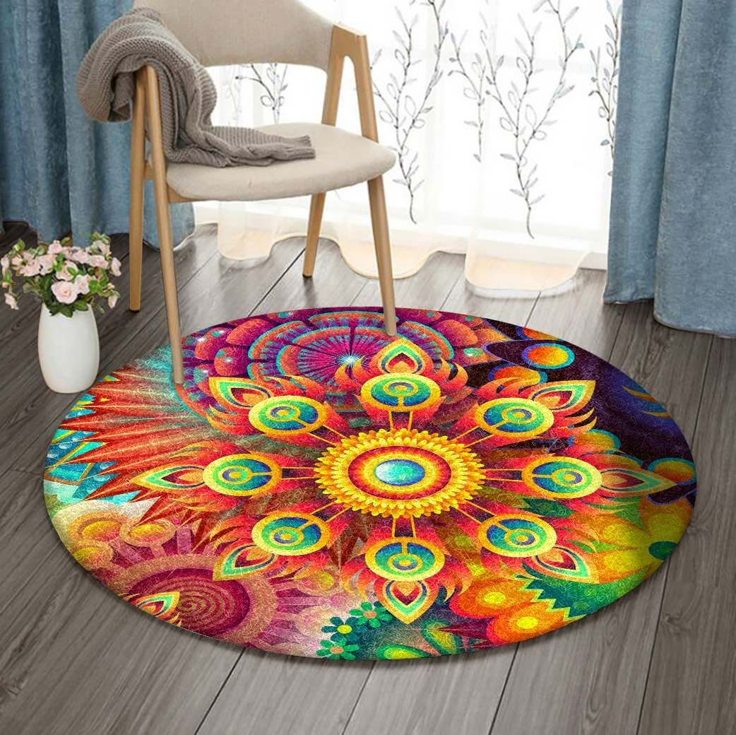 Psychedelic Floral Round Carpet