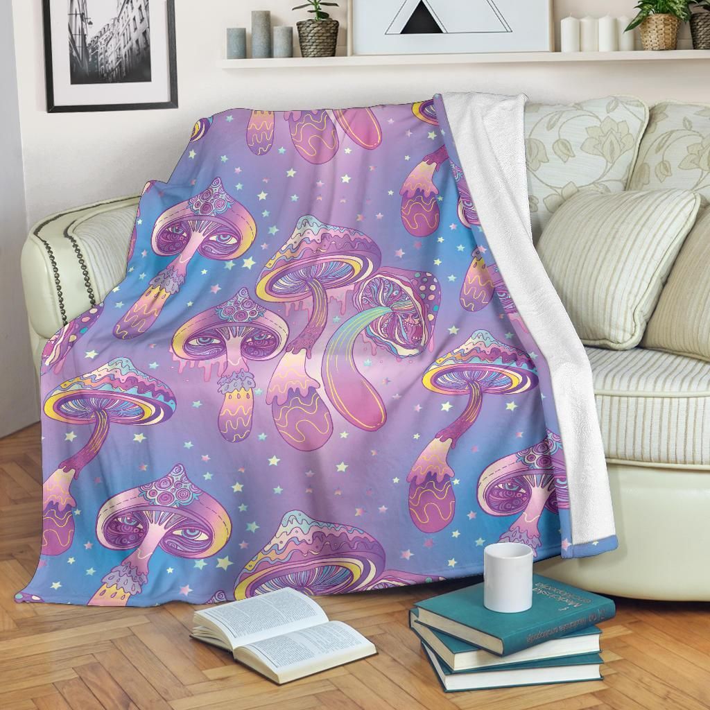 Psychedelic Mushroom Pattern Sherpa Fleece Blanket