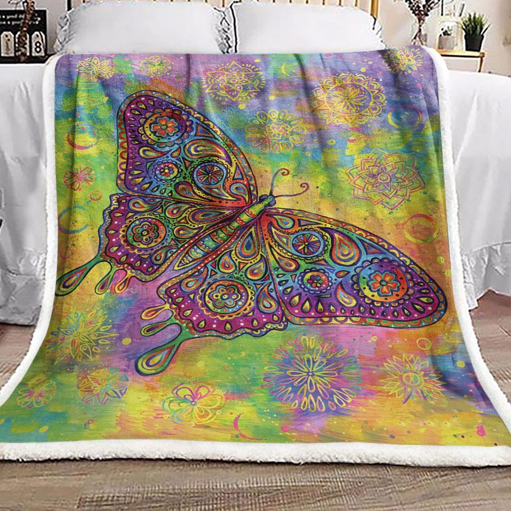 Psychedelic Paisley Butterfly Sherpa Fleece Blanket