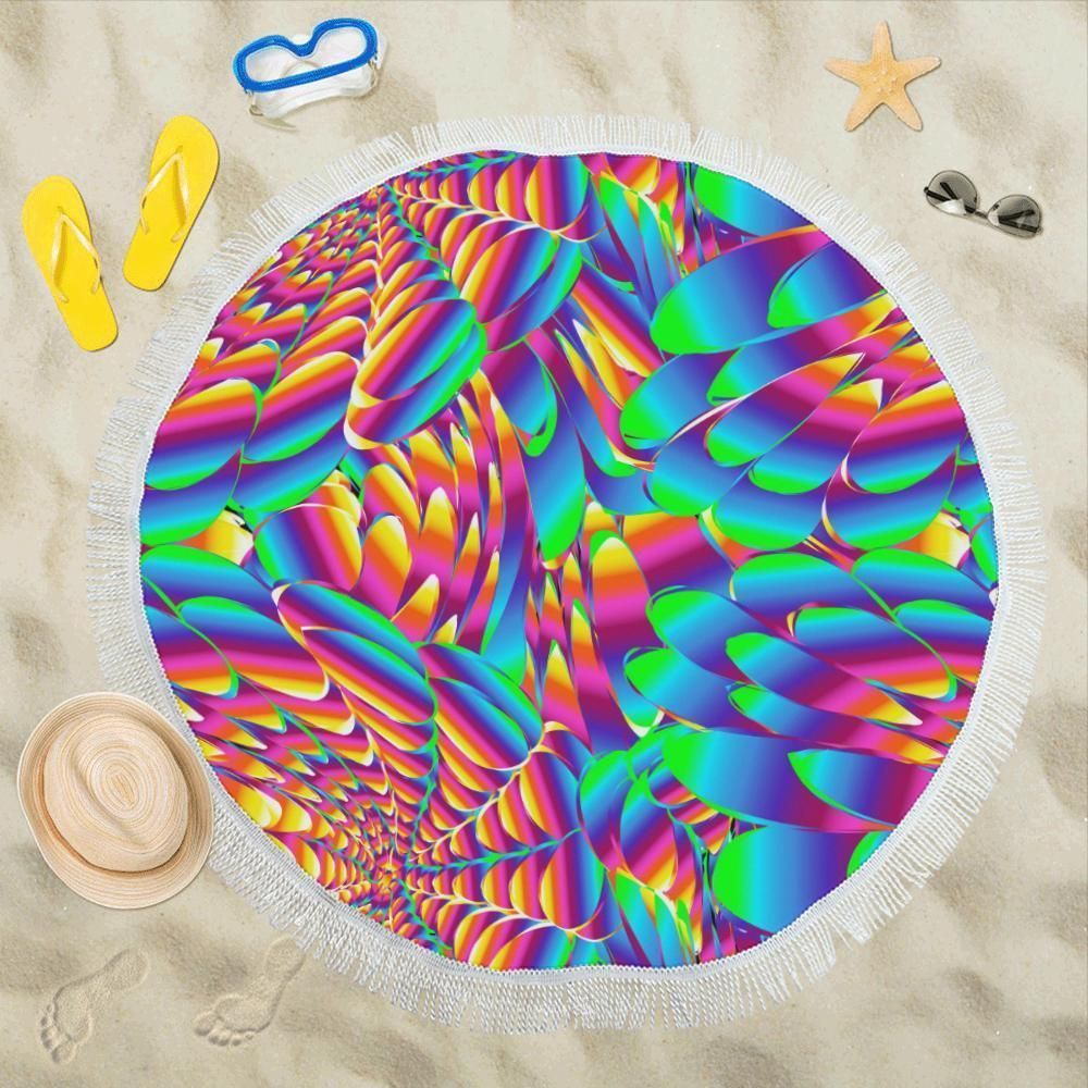 Psychedelic Trippy Pattern Round Beach Towel