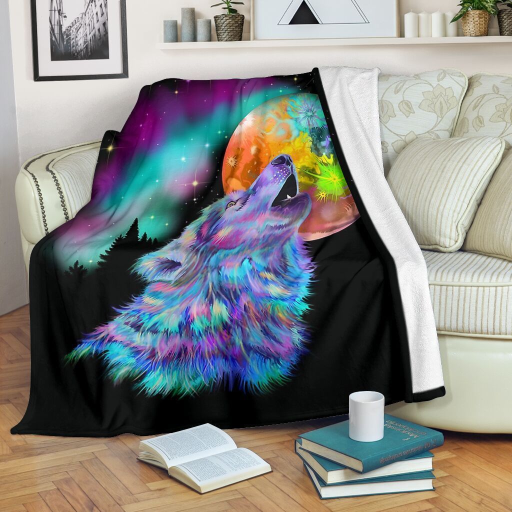 Psychedelic Wolf Sherpa Fleece Blanket