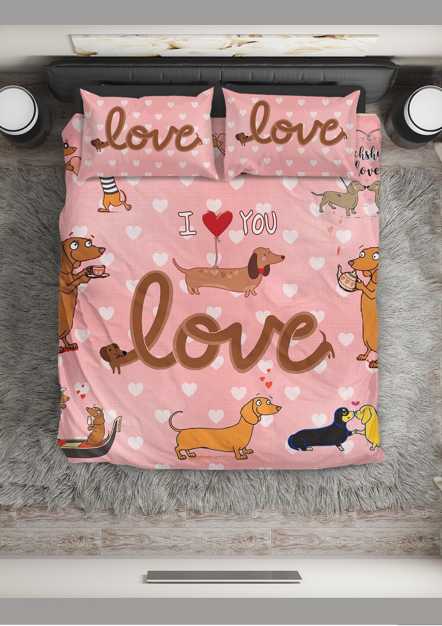 Dachshund Loving You Doxie Bedding Set