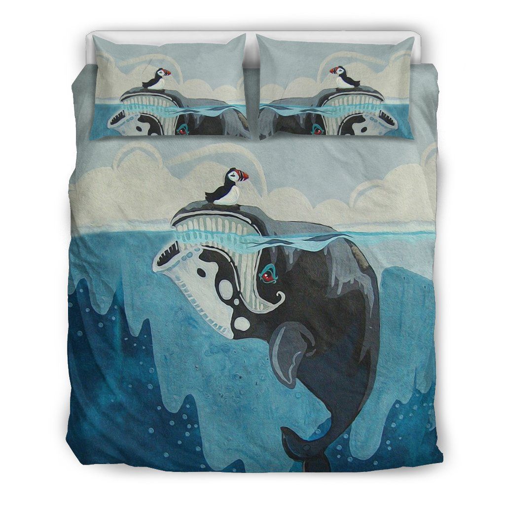 Puffin With Whale Funny Cartoon Bedding Set