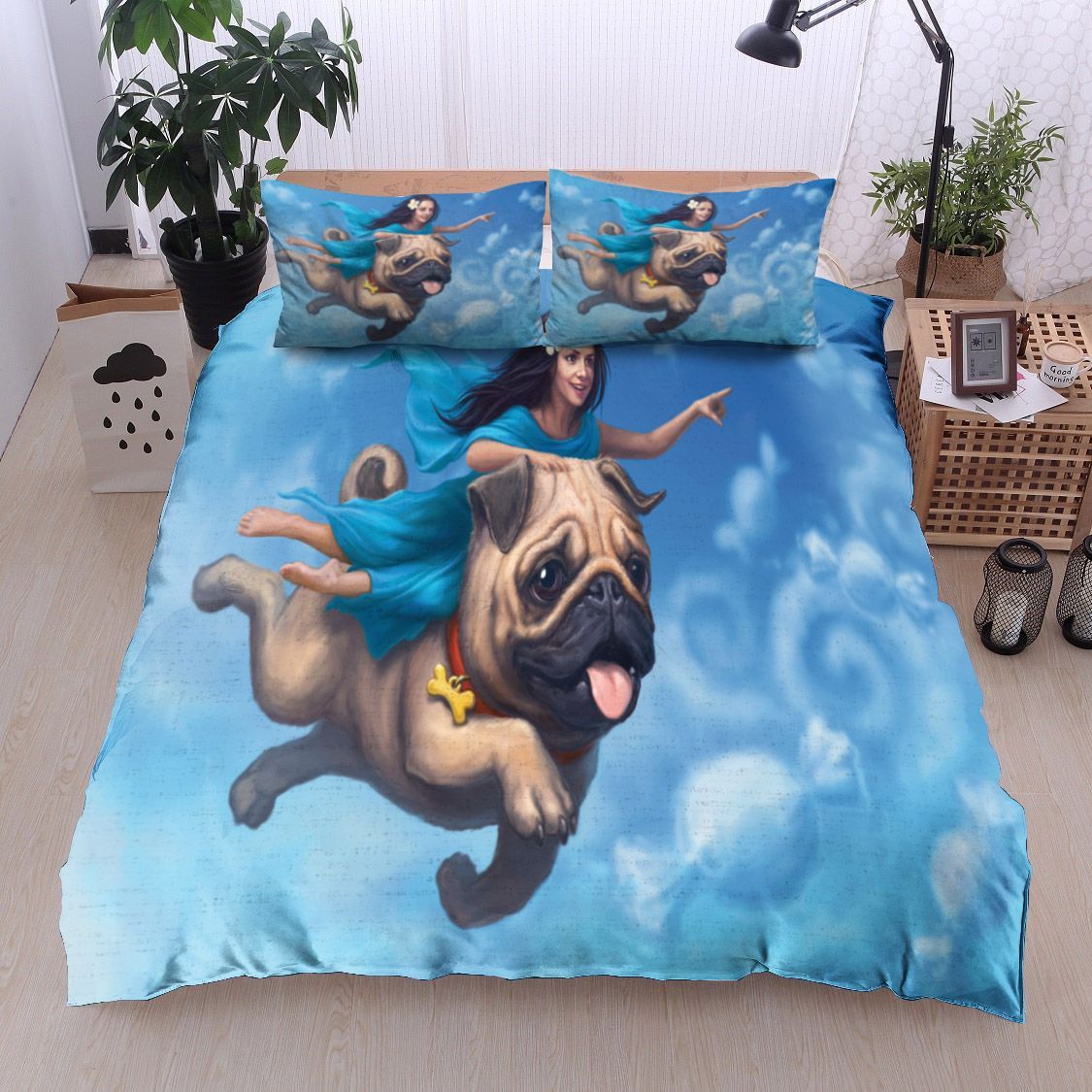 Pug And A Little Girl Bedding Set