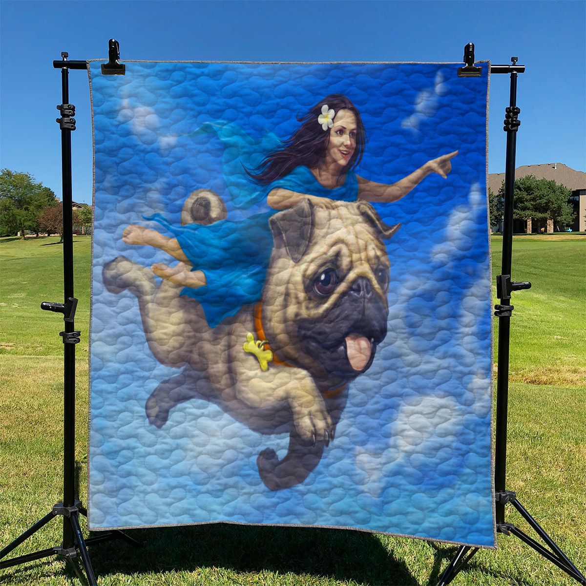 Pug And Little Girl Flying In The Sky NI2910092DT Quilt Blanket