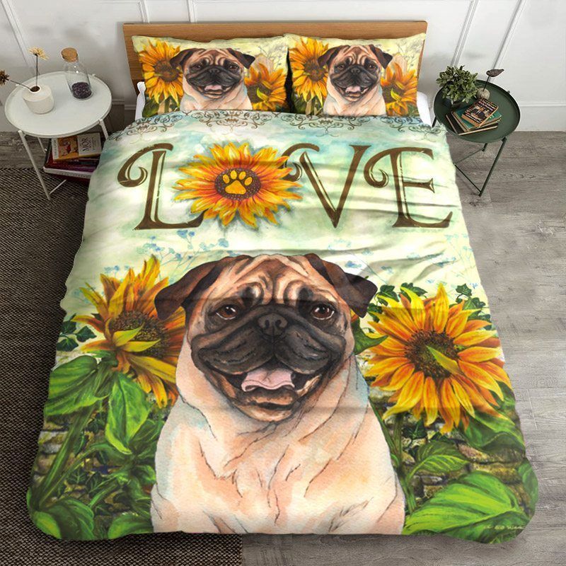 Pug And Sunflower Bedding Set