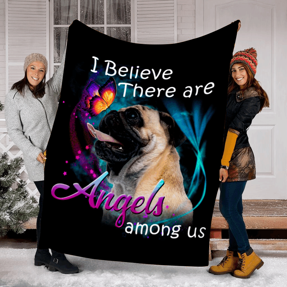 Pug Angels Among Us Classic Dog Sherpa Fleece Blanket