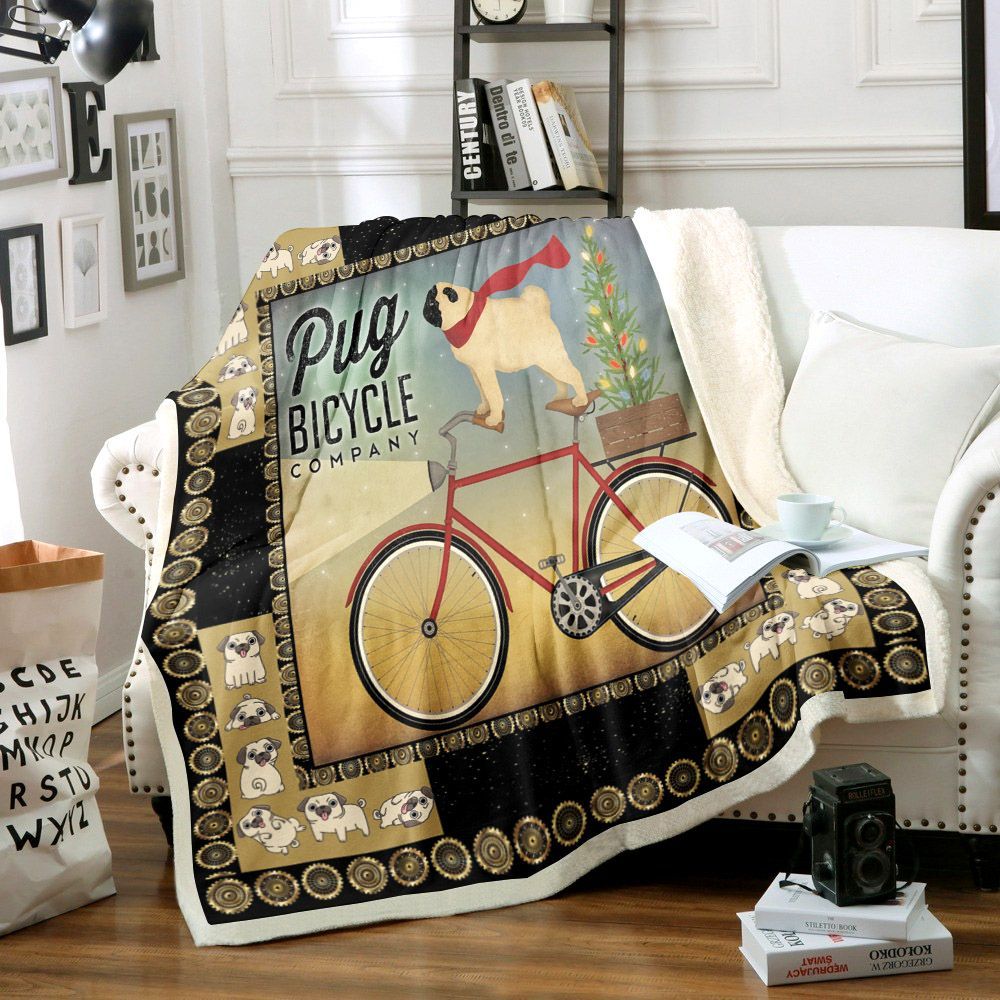 Pug Bicycle Sherpa Fleece Blanket