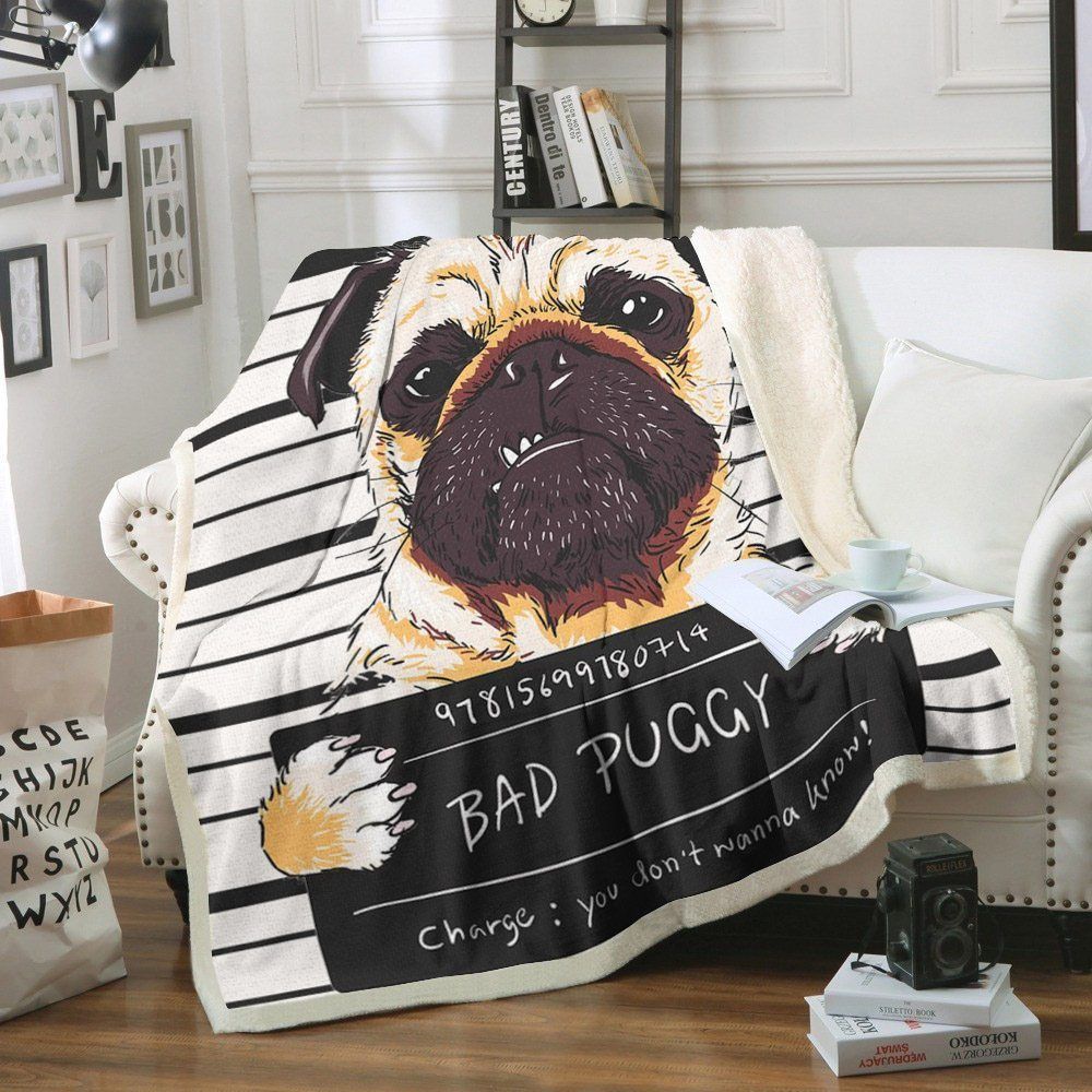 Pug Sherpa Fleece Blanket