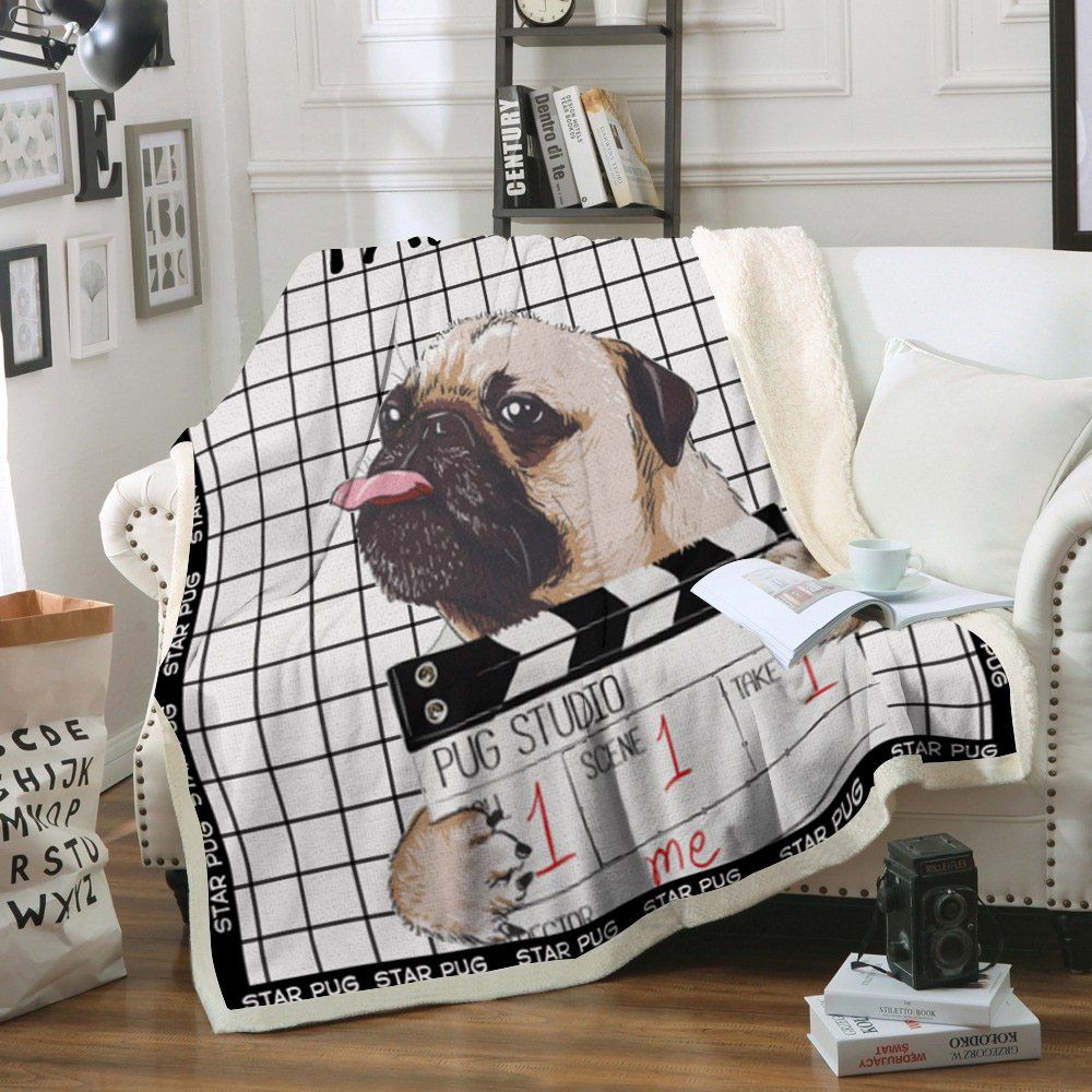 Pug Sherpa Fleece Blanket