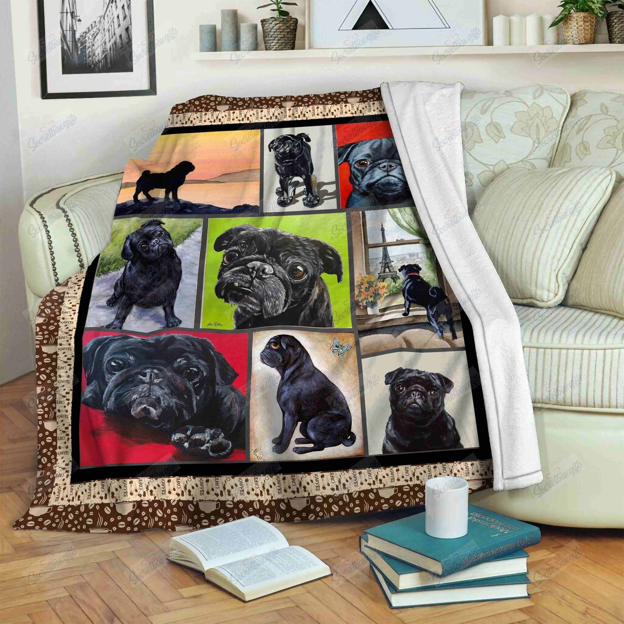 Pug Black Fleece Blanket