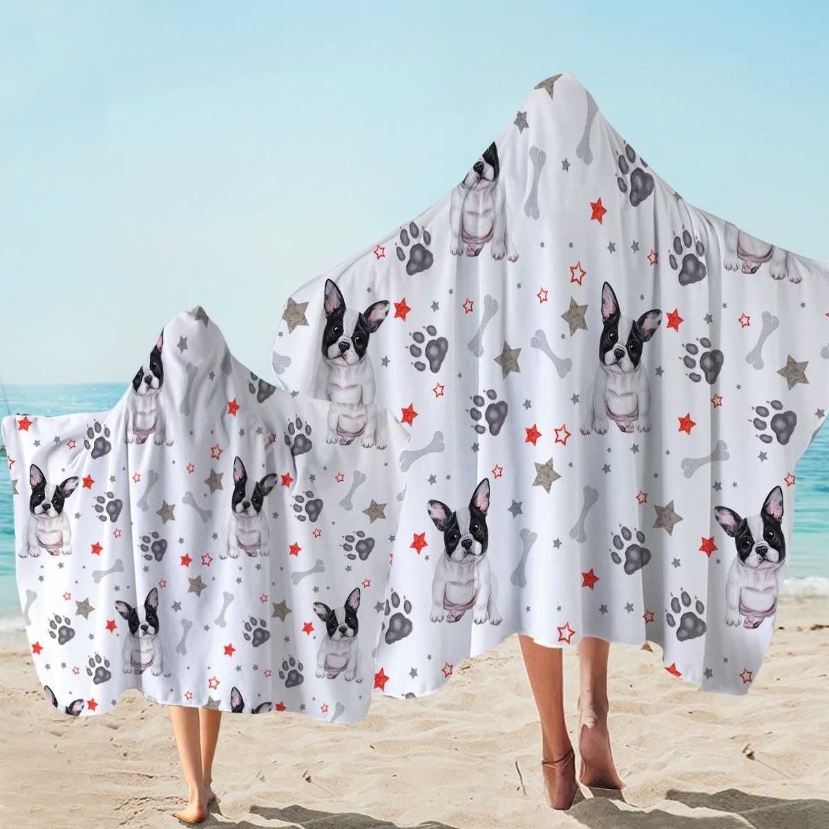 Pug Bone And Paw Gift For Dog Lovers Printed Hooded Towel