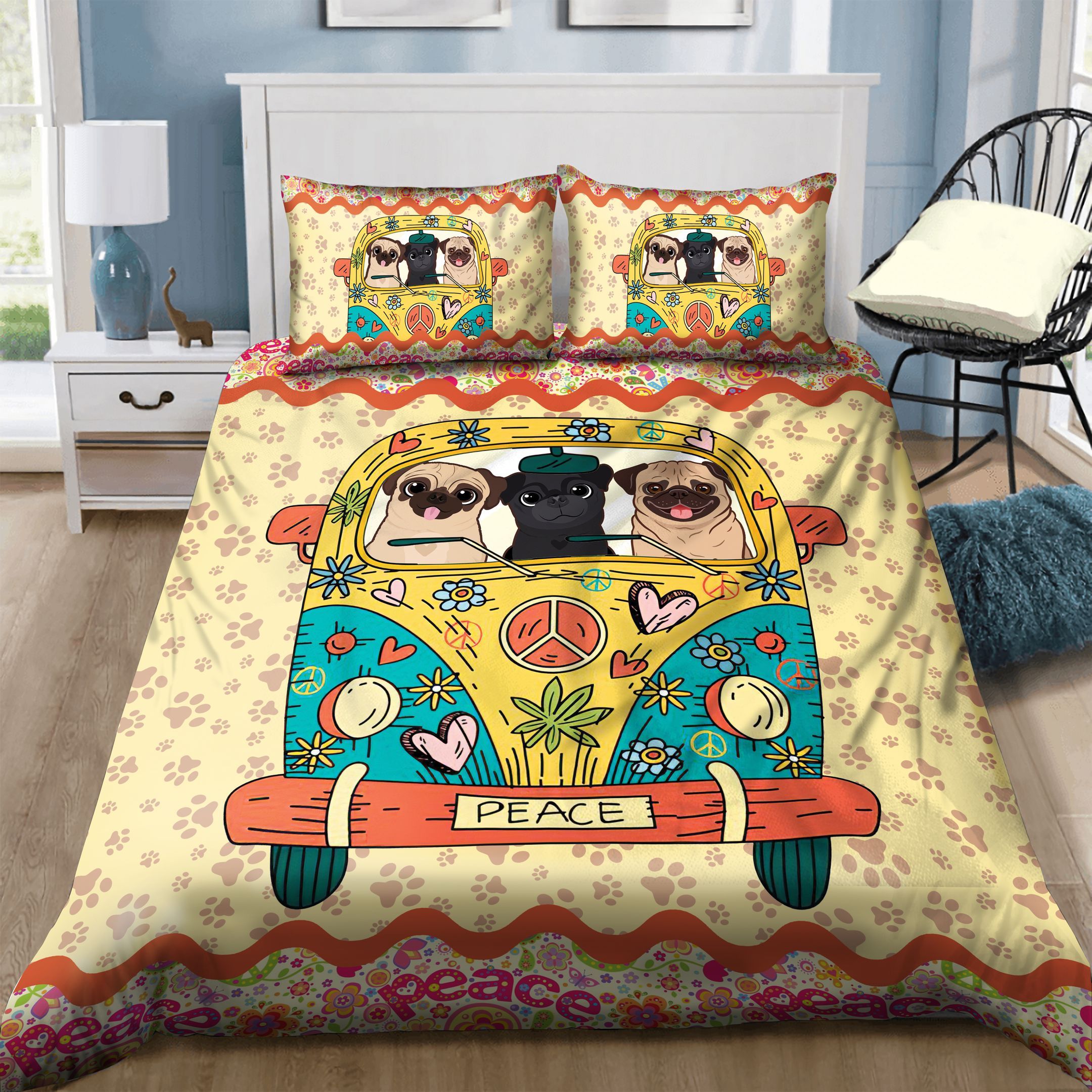 Pug Bus Hippie Bedding Set