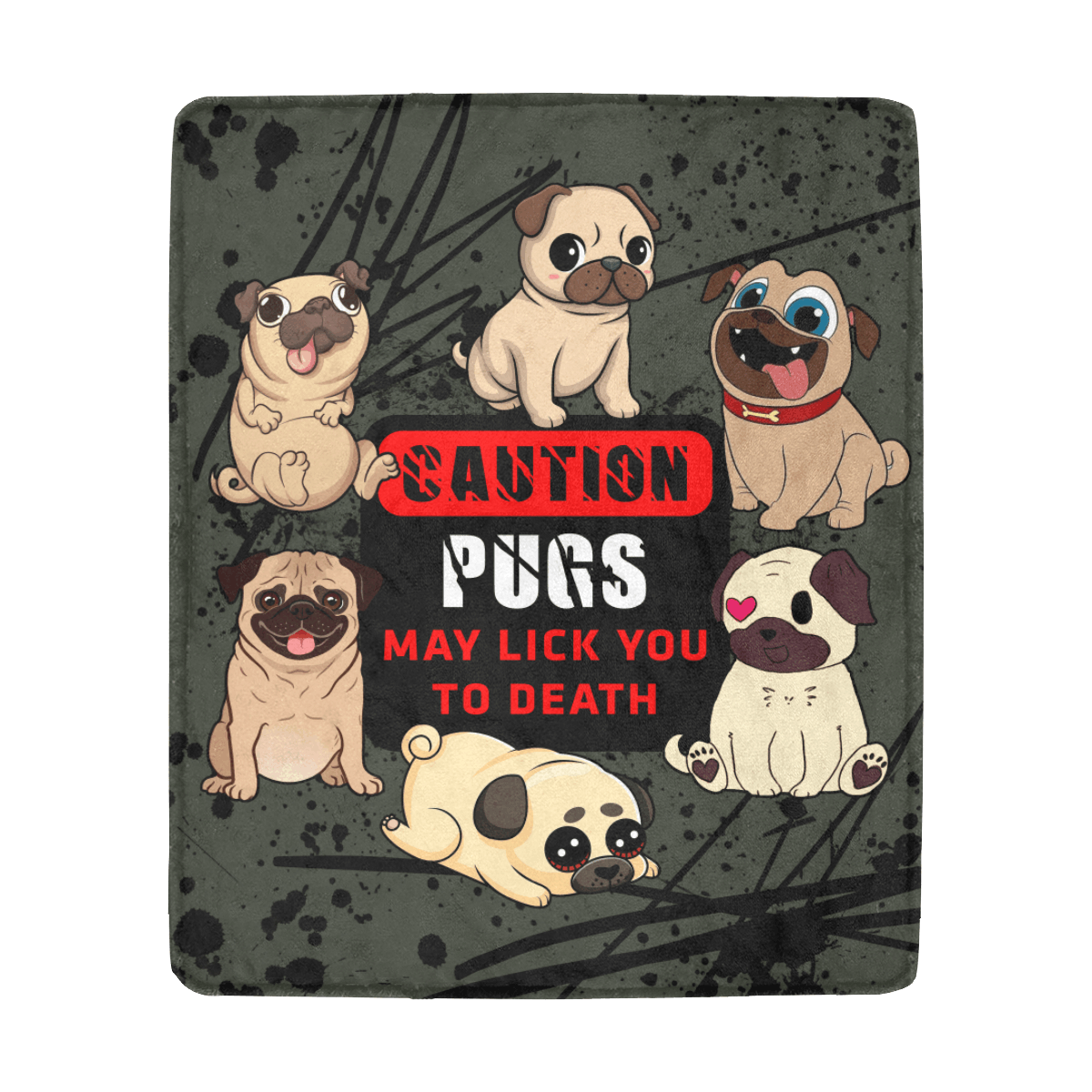Pug Caution Sherpa Fleece Blanket
