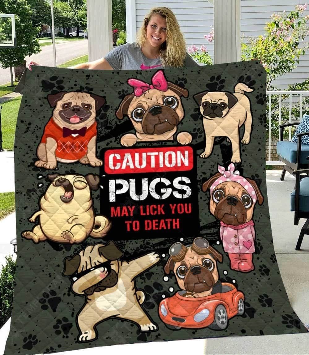Pug Caution Pugs 0612 Quilt Blanket Christmas Christmas Gifts Merry Christmas Holiday Gifts Gift Dhc03011760Dd