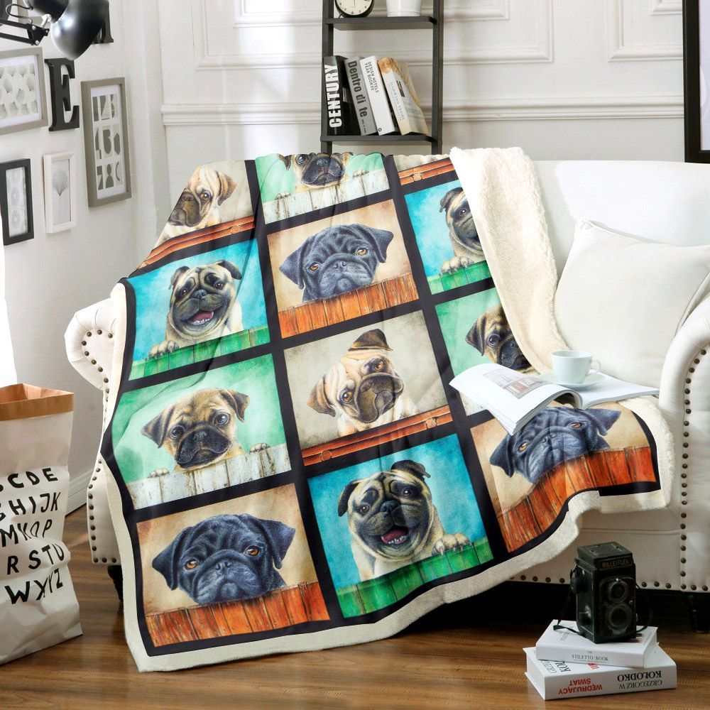 Pug Sherpa Fleece Blanket