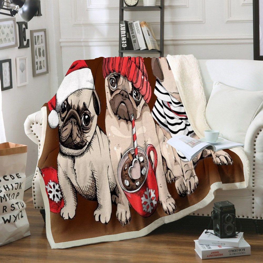 Pug Christmas Sherpa Fleece Blanket