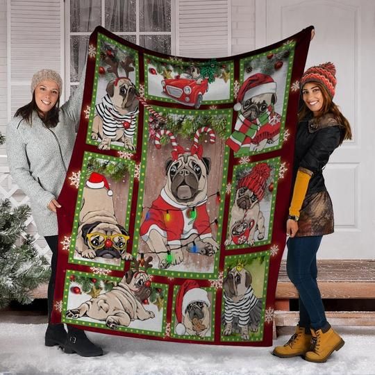 Pug Christmas Fleece Blanket