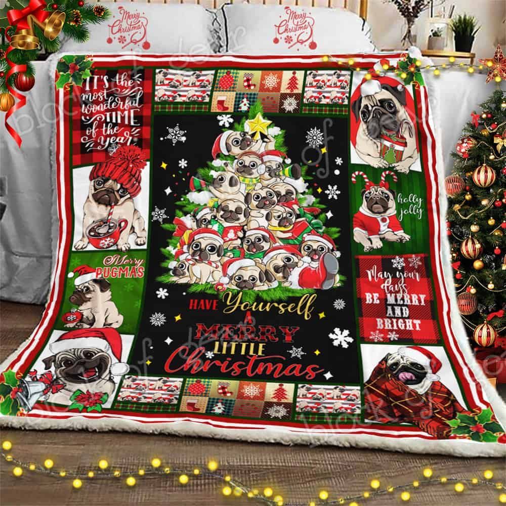 Pug Christmas Sherpa Fleece Blanket