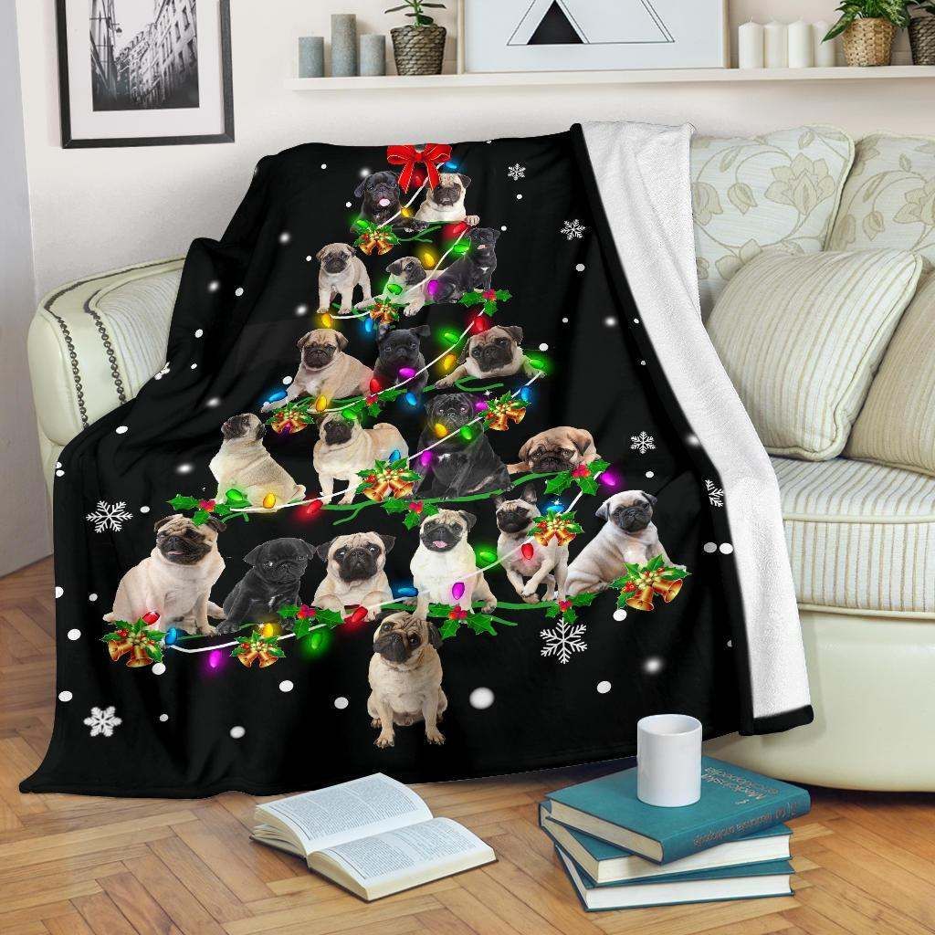 Pug Christmas Tree Blanket
