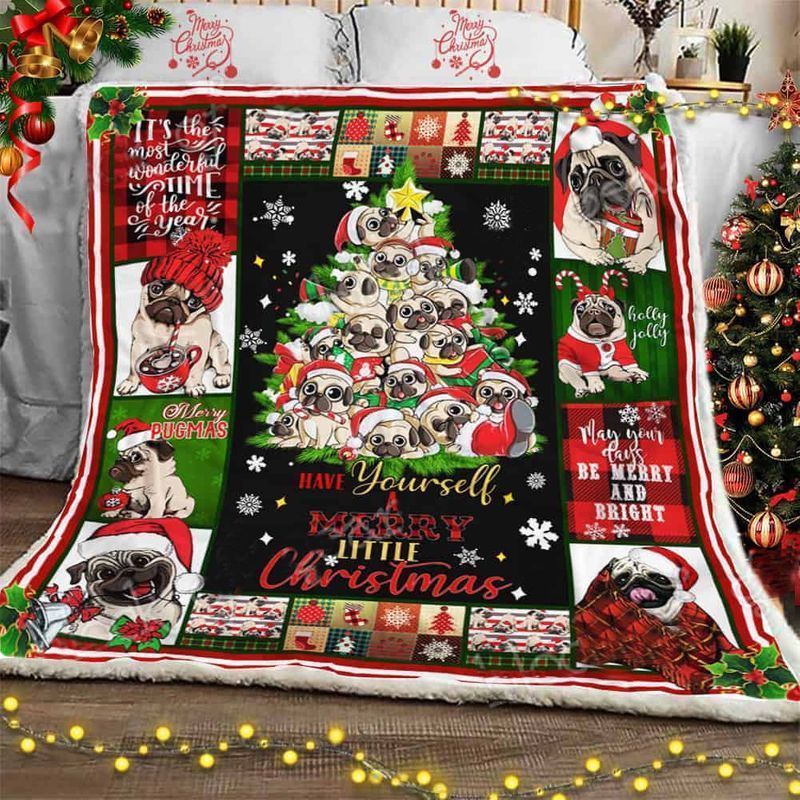 Pug Christmas Tree Sherpa Fleece Blanket