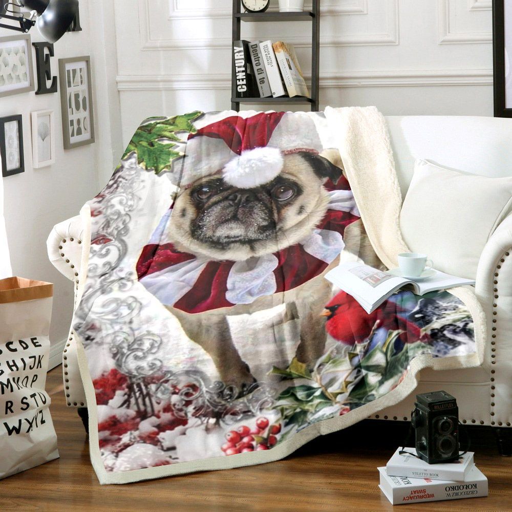 Pug Christmas Sherpa Fleece Blanket