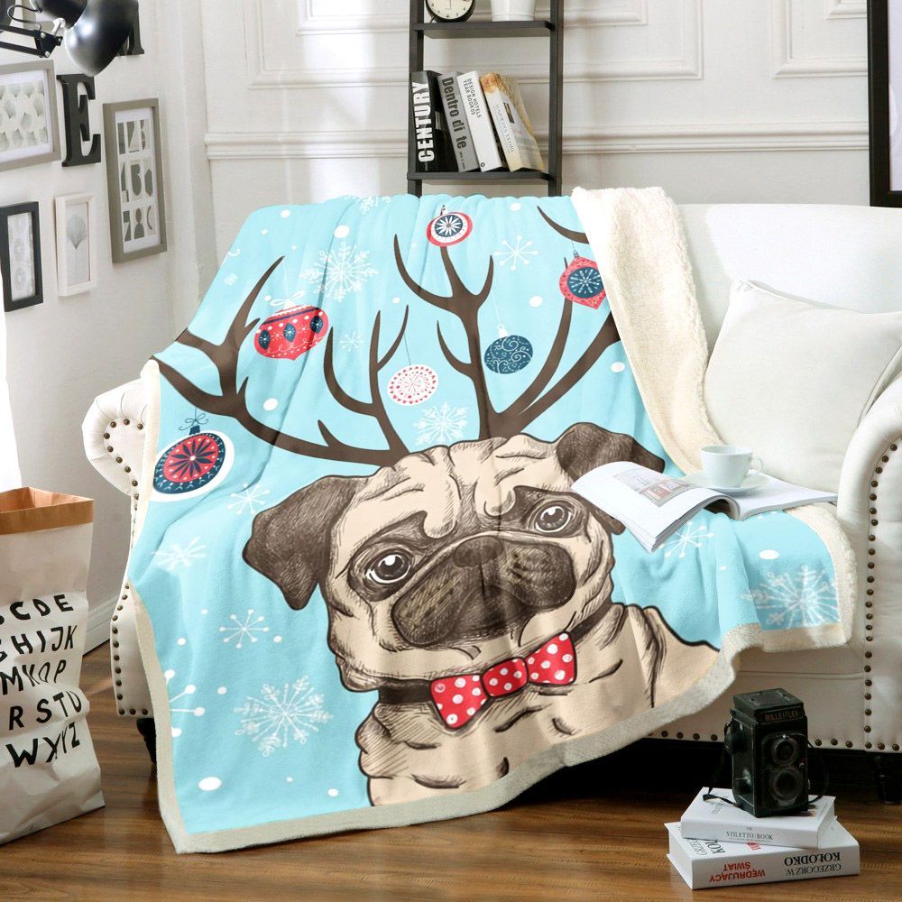 Pug Christmas Sherpa Fleece Blanket