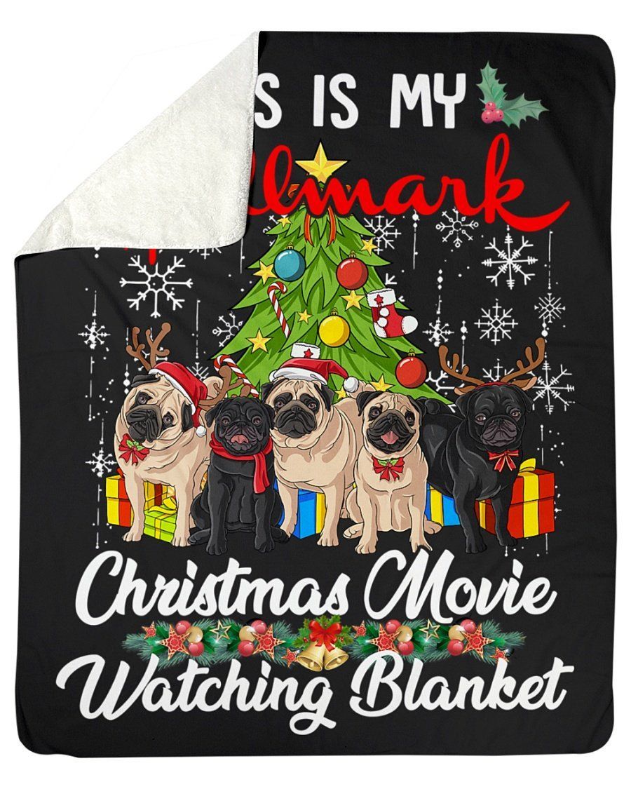 Pug Christmas Watching Blanket Fleece Blanket Sherpa Blanket