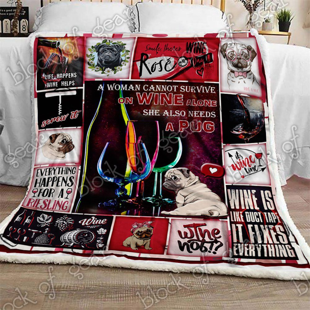 Pug Sherpa Fleece Blanket