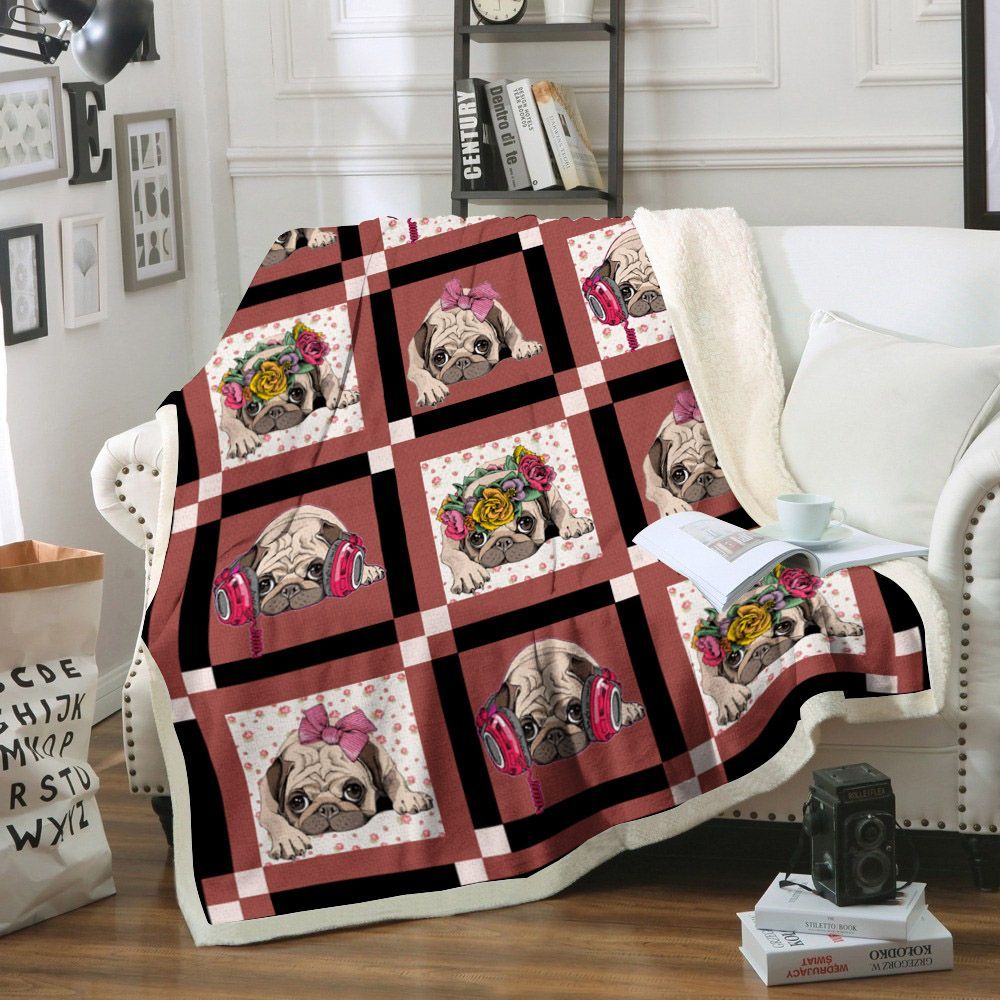 Pug Sherpa Fleece Blanket