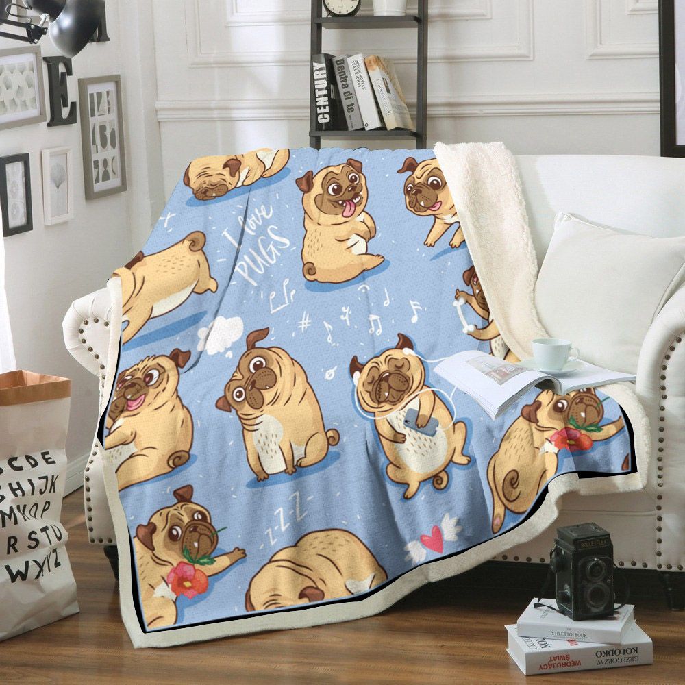 Pug Sherpa Fleece Blanket