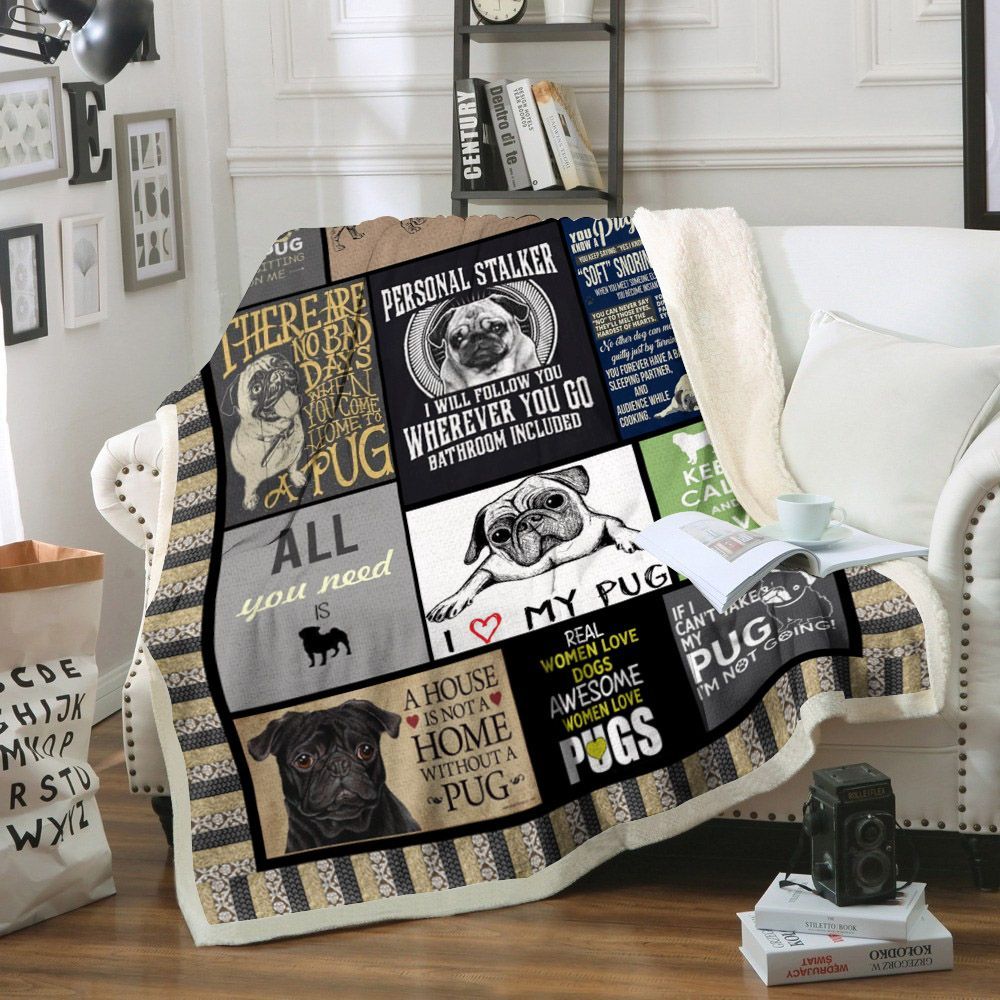 Pug Sherpa Fleece Blanket