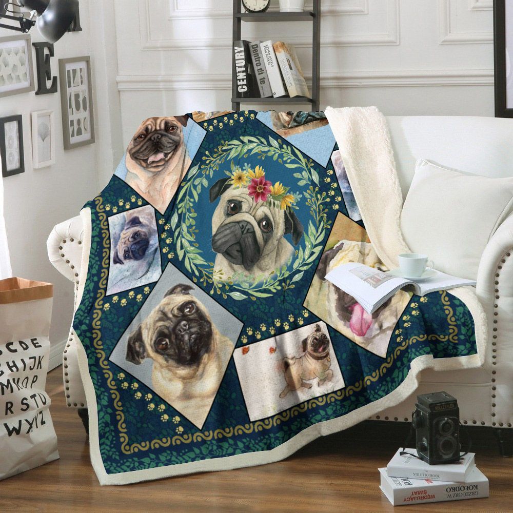 Pug Sherpa Fleece Blanket