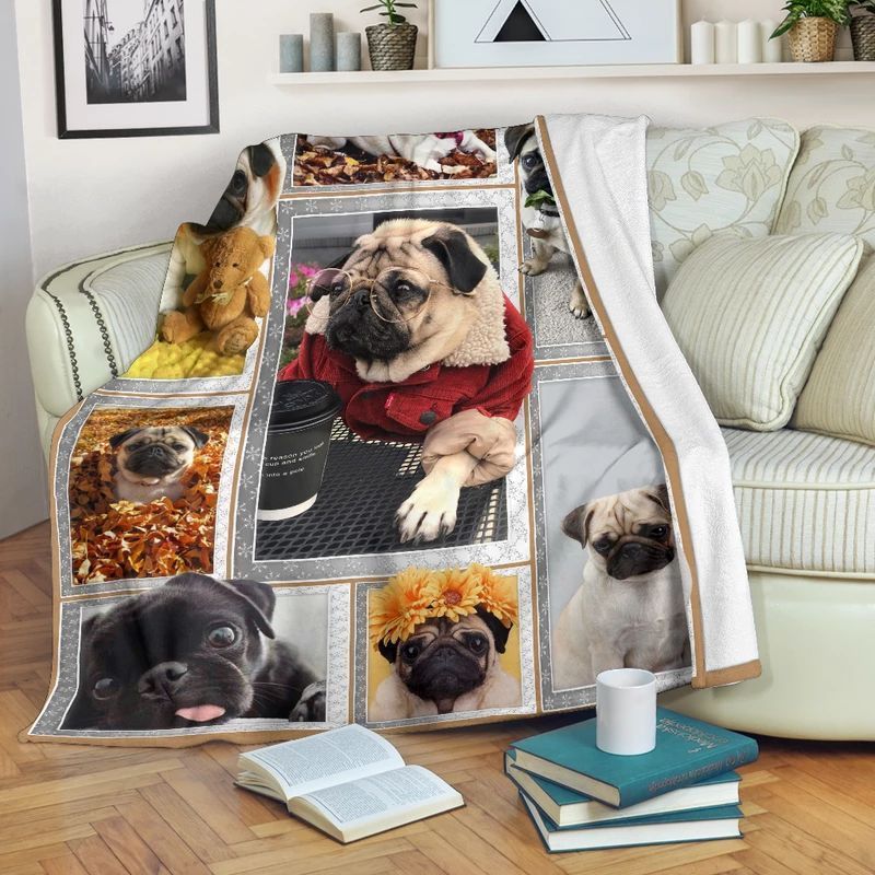Pug Sherpa Fleece Blanket