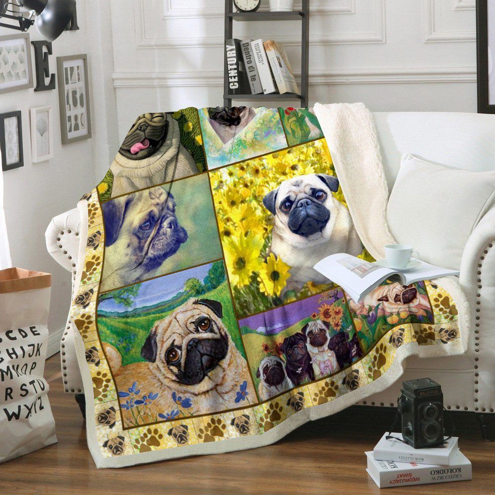 Pug Sherpa Fleece Blanket