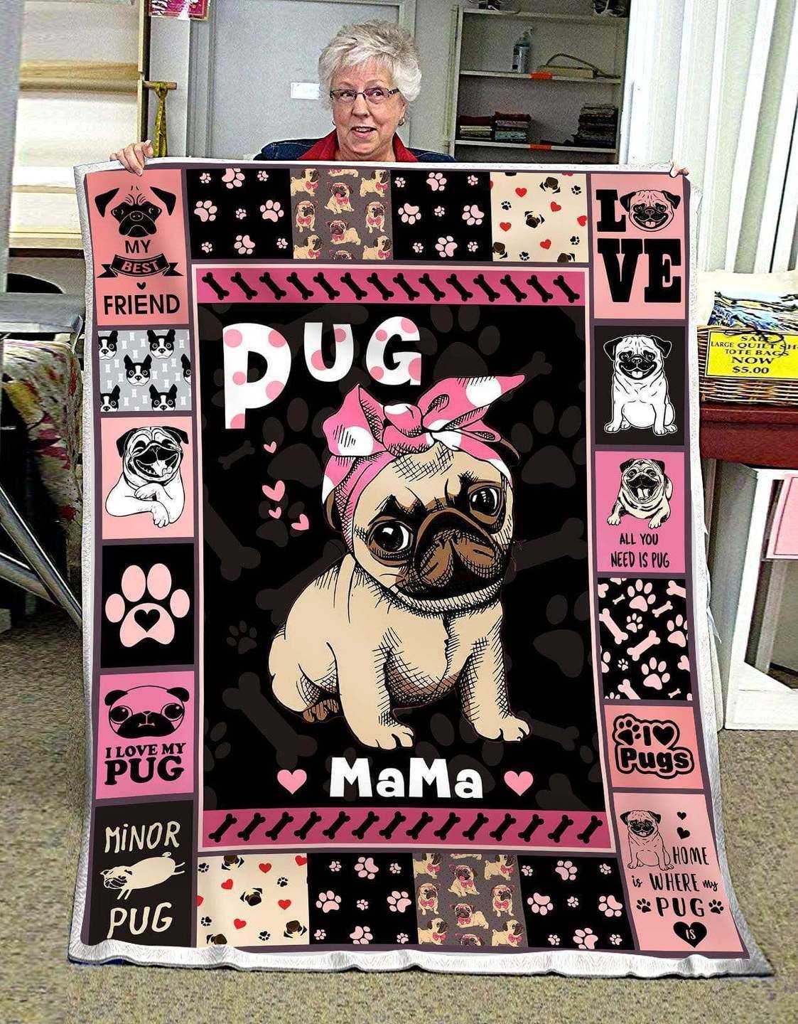 Pug Sherpa Fleece Blanket