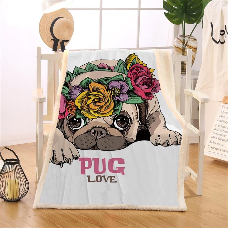 Pug Sherpa Fleece Blanket