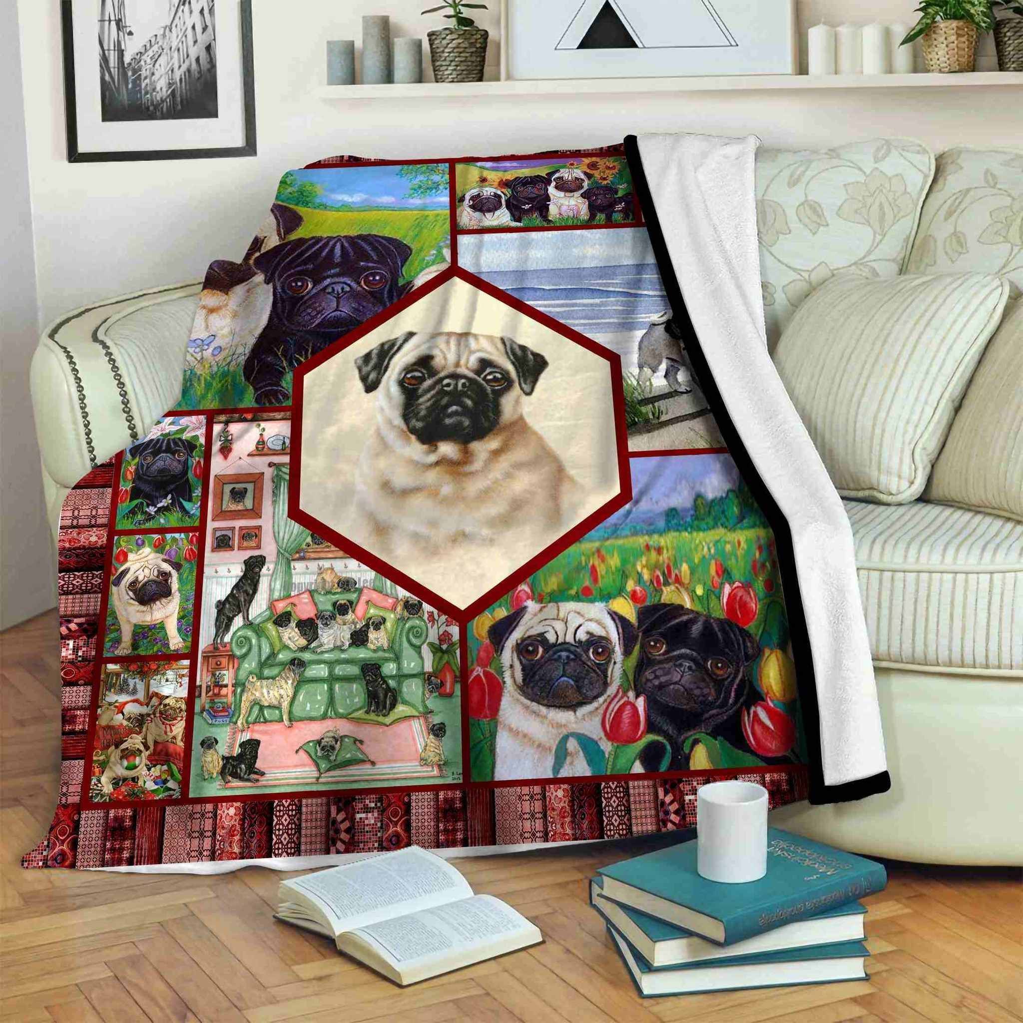 Pug Sherpa Fleece Blanket