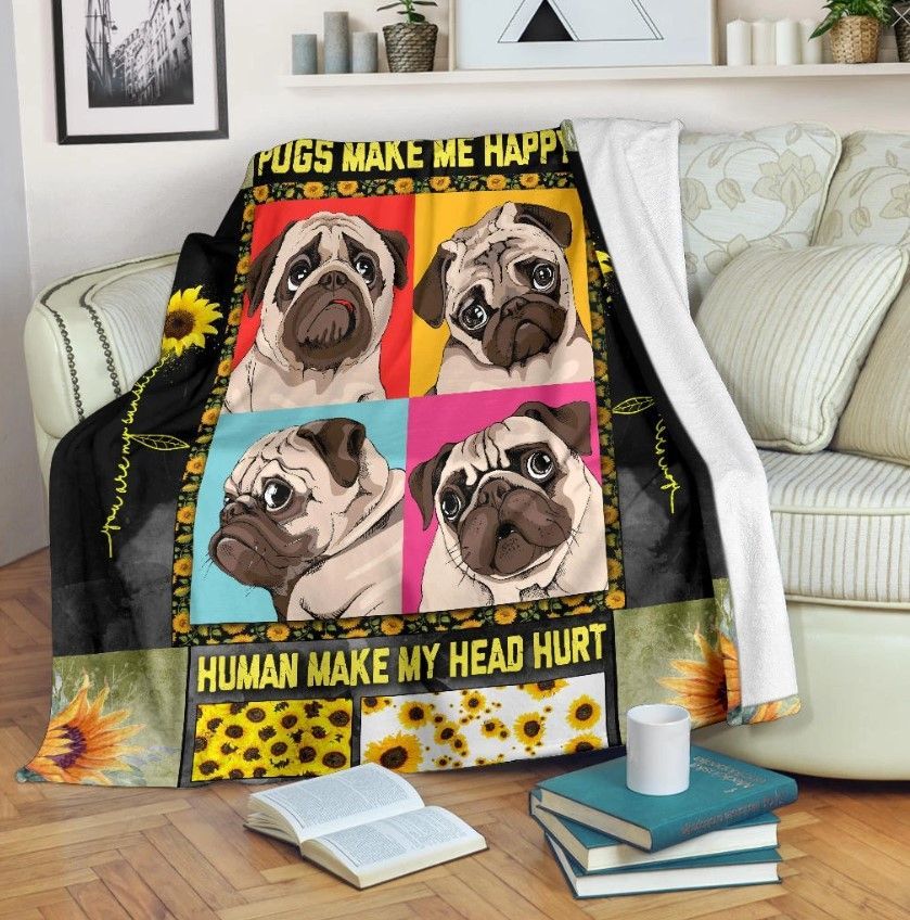 Pug Sherpa Fleece Blanket