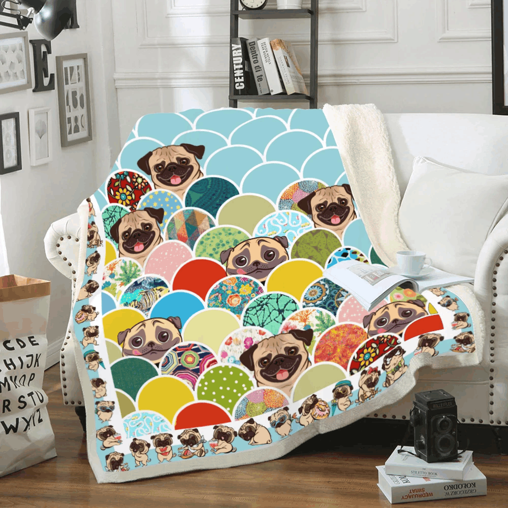 Pug Sherpa Fleece Blanket