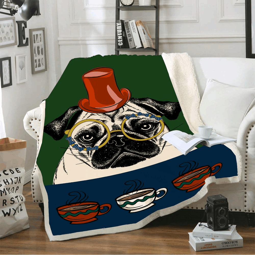 Pug Sherpa Fleece Blanket