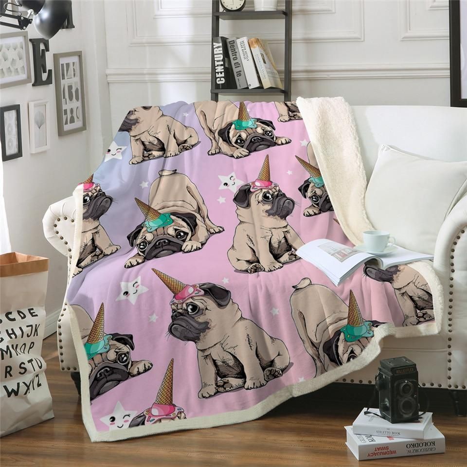 Pug Sherpa Fleece Blanket