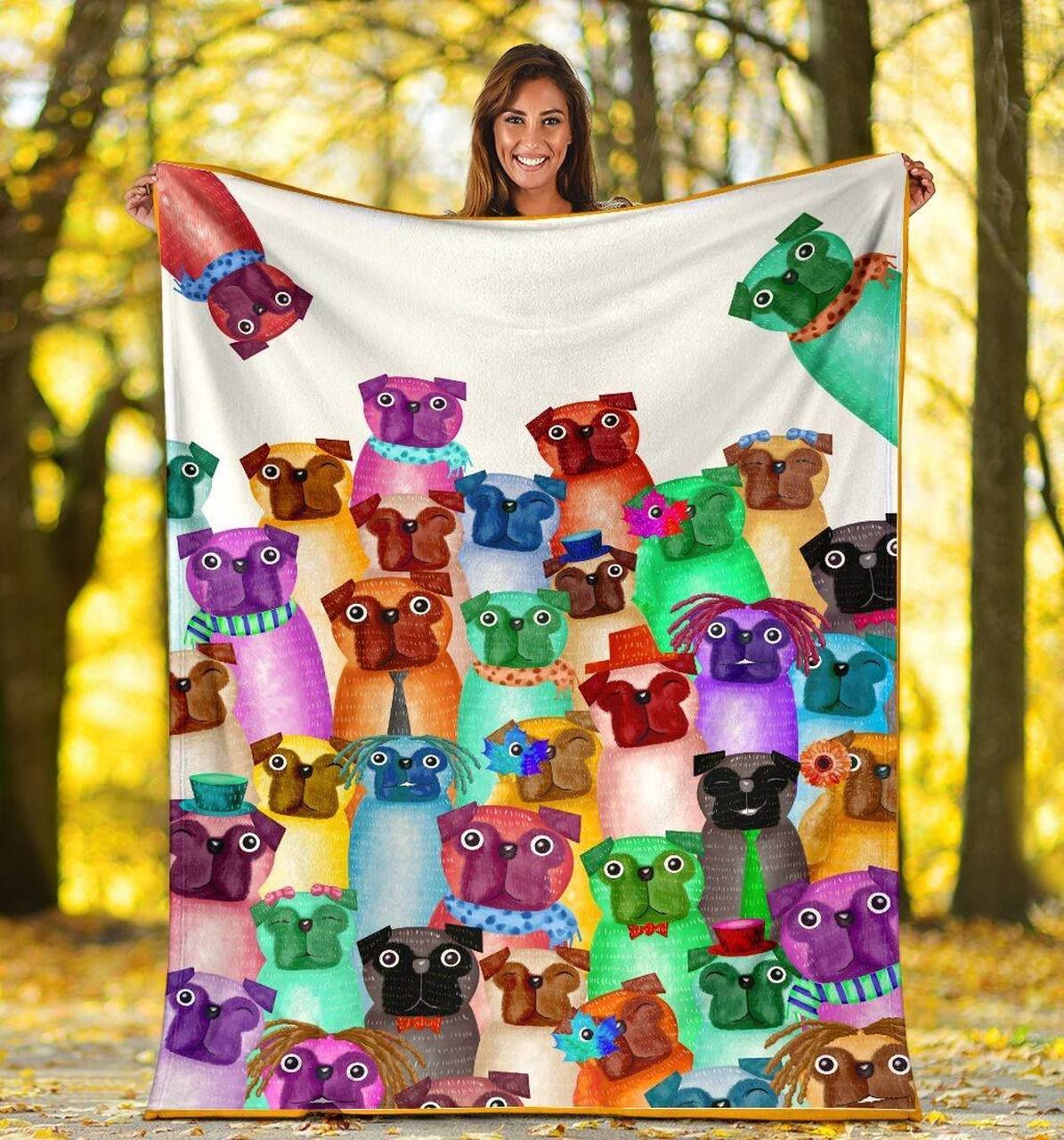 Pug Colorful Sherpa Fleece Blanket